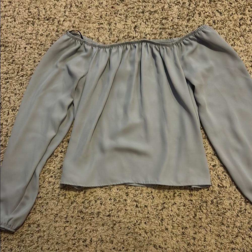 Forever 21 Silver Off-the-Shoulder Long Sleeve Blouse